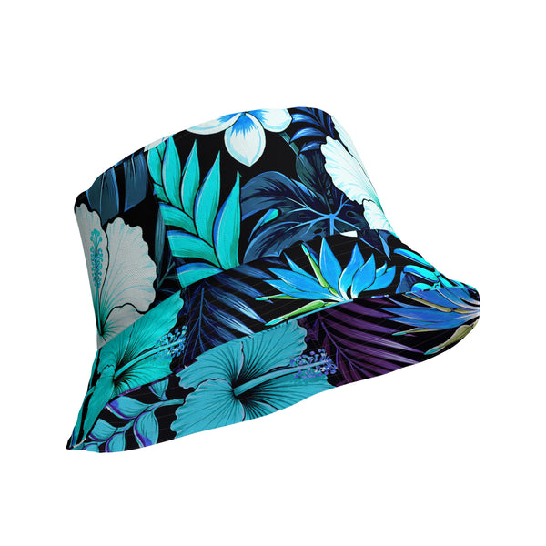 Reversible Bucket Hat - Blue Hawaiian Floral Sun Hat