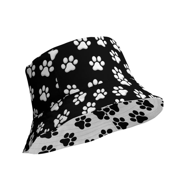 Reversible Paw Print Bucket Hat - Pet Lover Festival Headwear - All Over Print