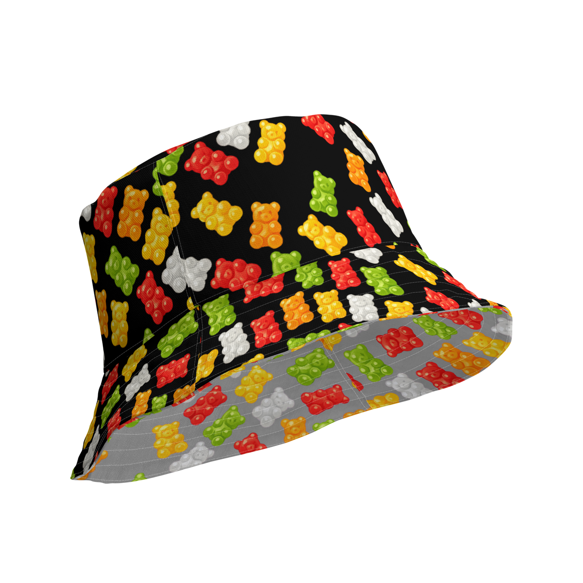 Reversible Gummy Bear Bucket Hat - Candy Lover Festival Headwear - All Over Print