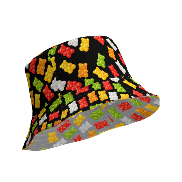 Reversible Gummy Bear Bucket Hat - Candy Lover Festival Headwear - All Over Print