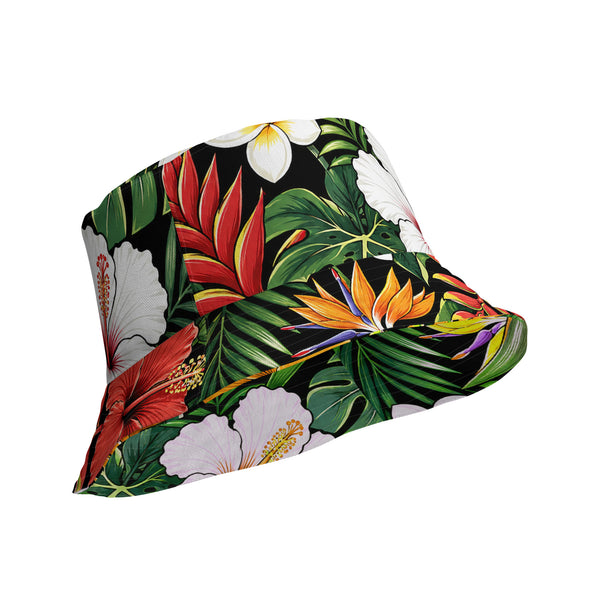 Reversible Tropical Bucket Hat - Hawaiian Hibiscus Floral Sun Hat