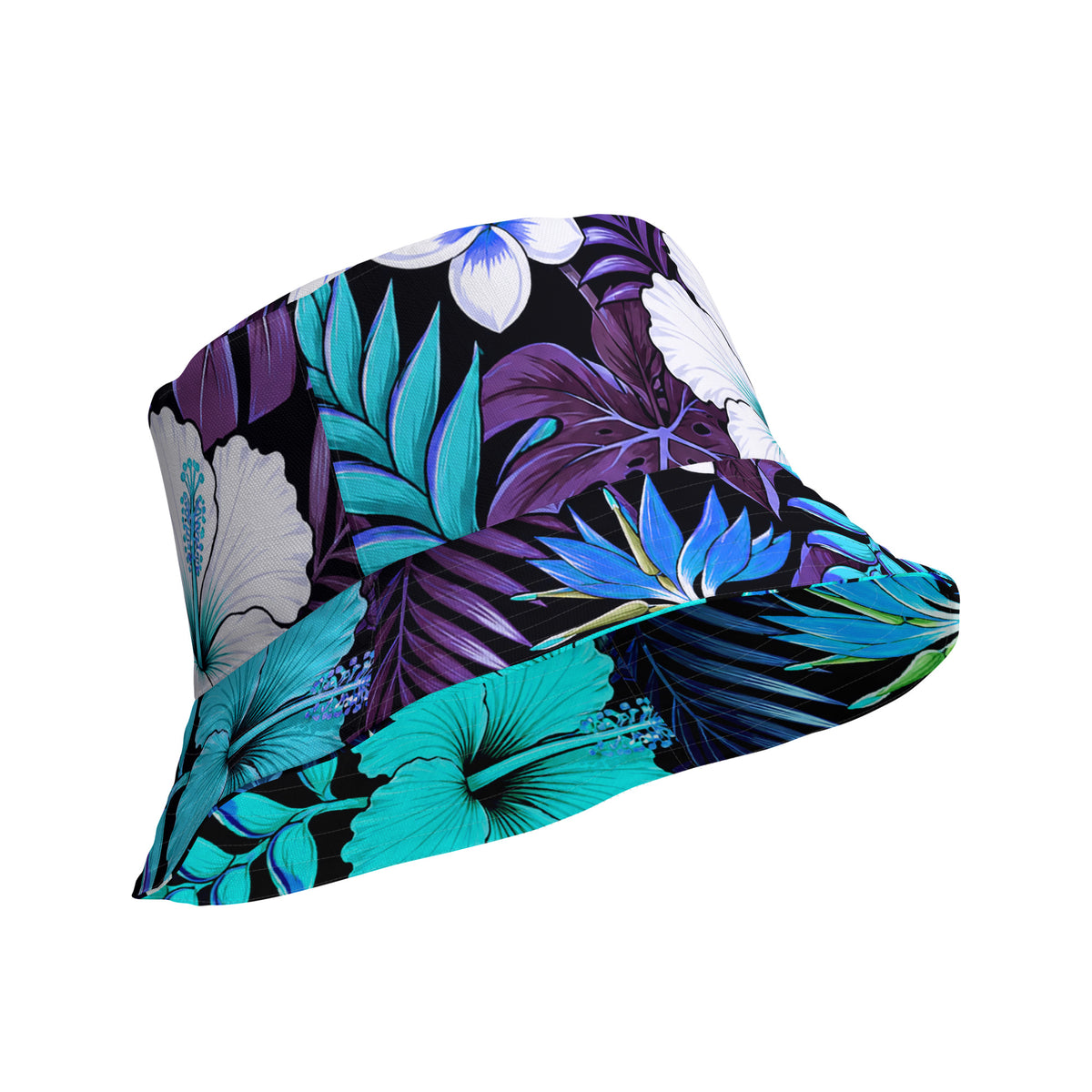 Reversible Bucket Hat - Blue Hawaiian Floral Sun Hat