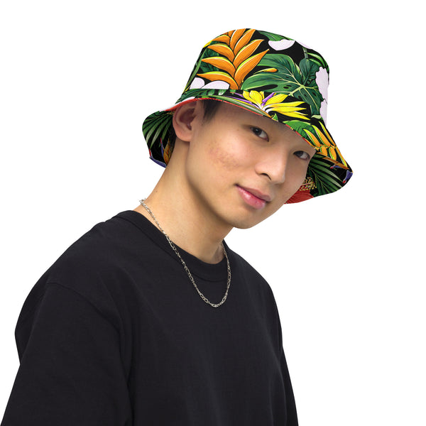 Reversible Tropical Bucket Hat - Hawaiian Hibiscus Floral Sun Hat