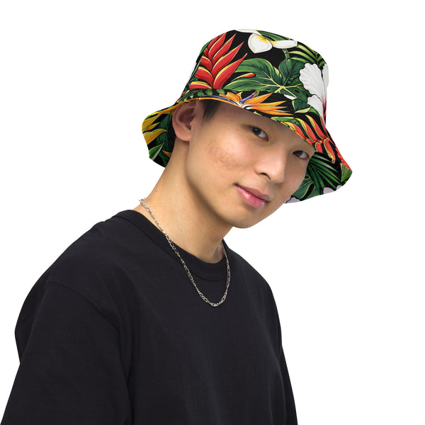 Reversible Tropical Bucket Hat - Hawaiian Hibiscus Floral Sun Hat