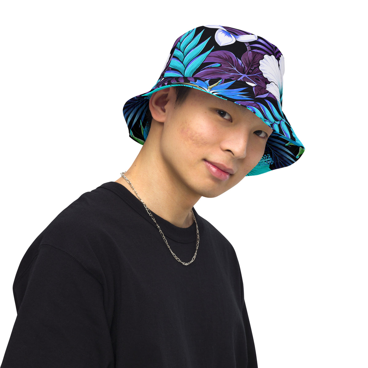 Reversible Bucket Hat - Blue Hawaiian Floral Sun Hat