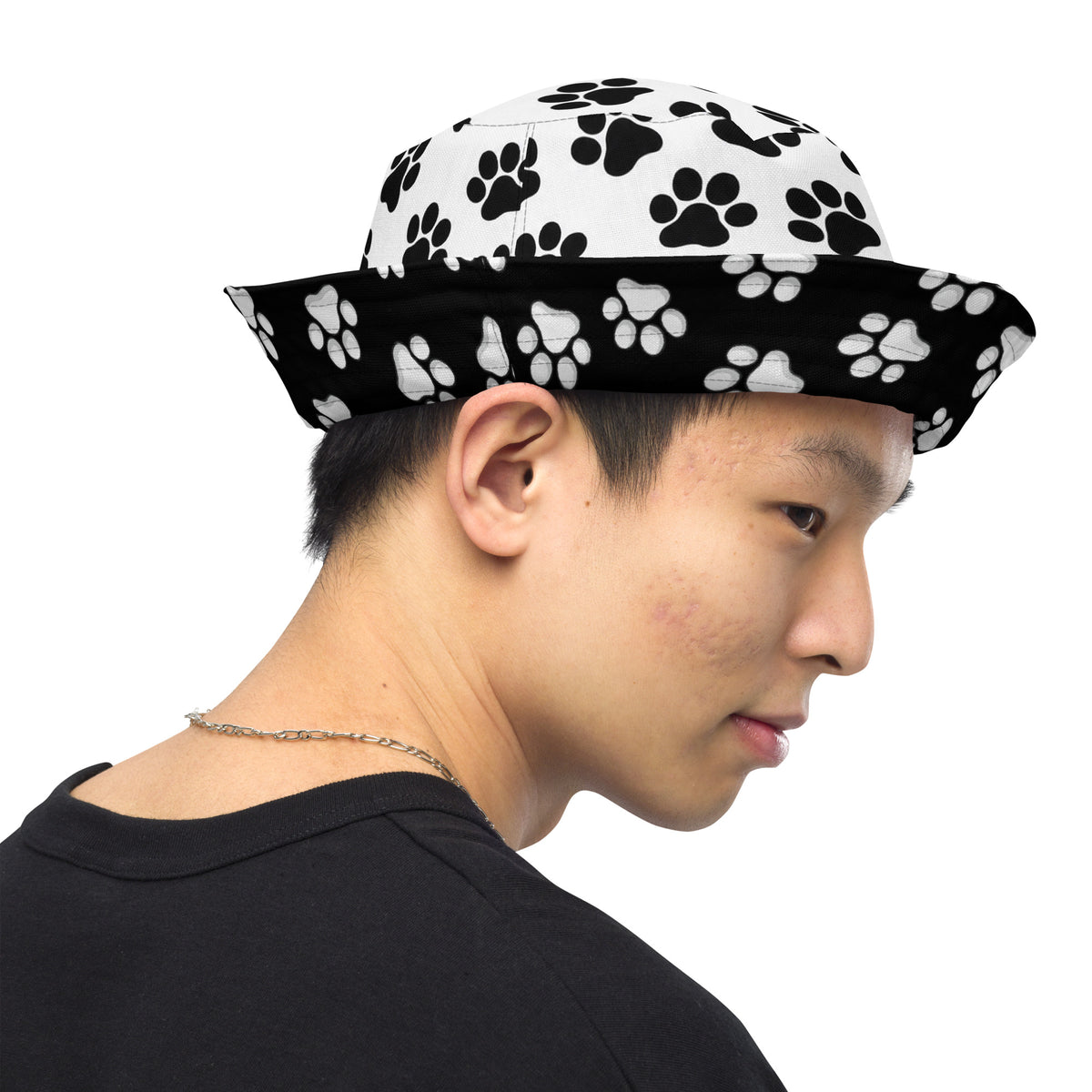 Reversible Paw Print Bucket Hat - Pet Lover Festival Headwear - All Over Print