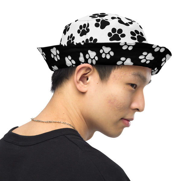 Reversible Paw Print Bucket Hat - Pet Lover Festival Headwear - All Over Print