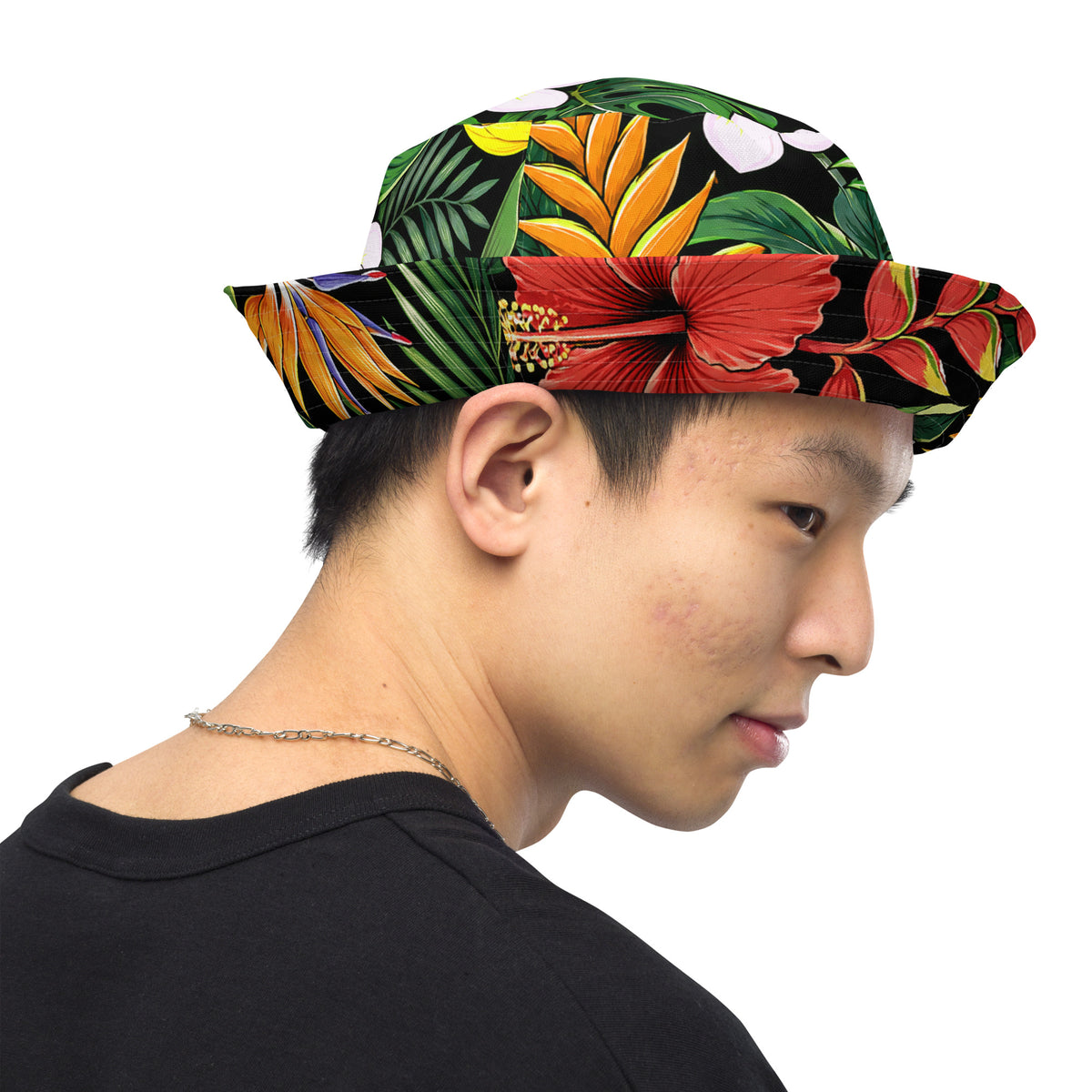 Reversible Tropical Bucket Hat - Hawaiian Hibiscus Floral Sun Hat