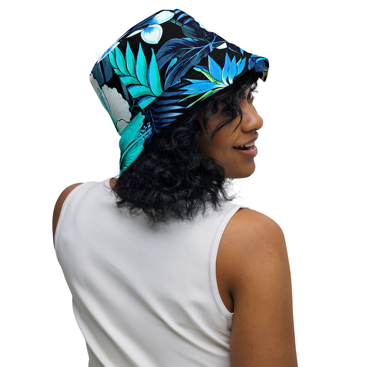 Reversible Bucket Hat - Blue Hawaiian Floral Sun Hat