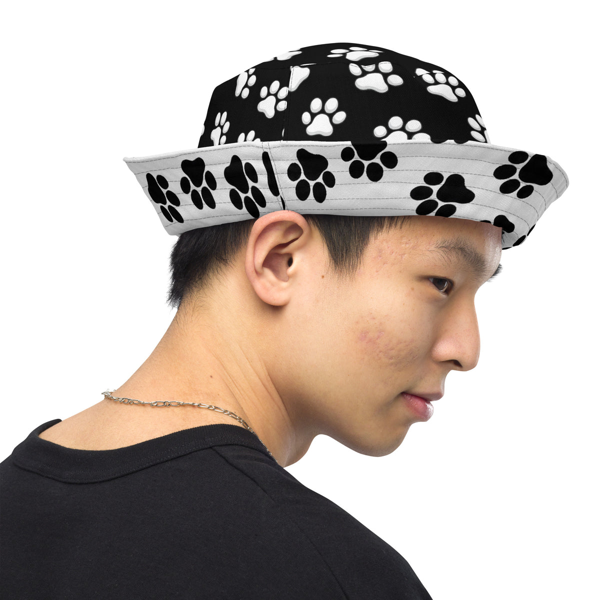 Reversible Paw Print Bucket Hat - Pet Lover Festival Headwear - All Over Print