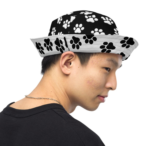 Reversible Paw Print Bucket Hat - Pet Lover Festival Headwear - All Over Print