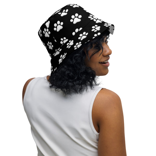 Reversible Paw Print Bucket Hat - Pet Lover Festival Headwear - All Over Print