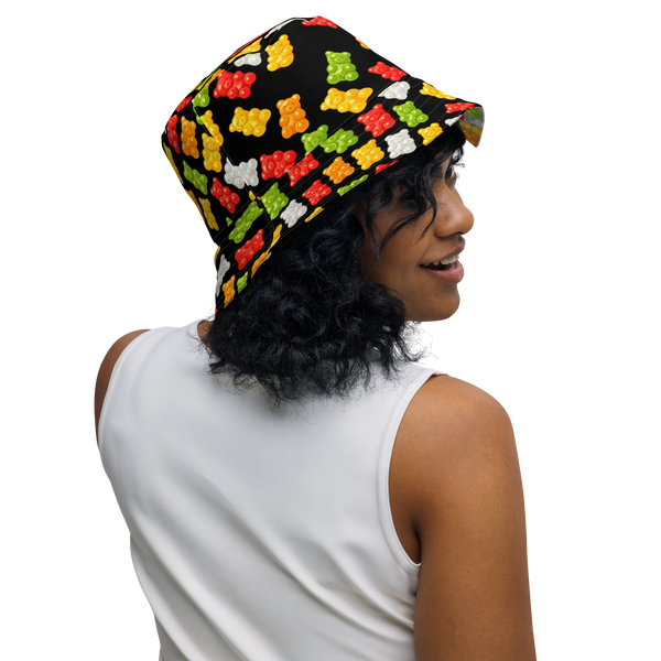 Reversible Gummy Bear Bucket Hat - Candy Lover Festival Headwear - All Over Print