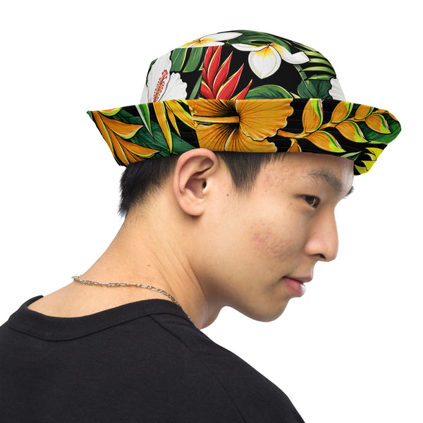 Reversible Tropical Bucket Hat - Hawaiian Hibiscus Floral Sun Hat