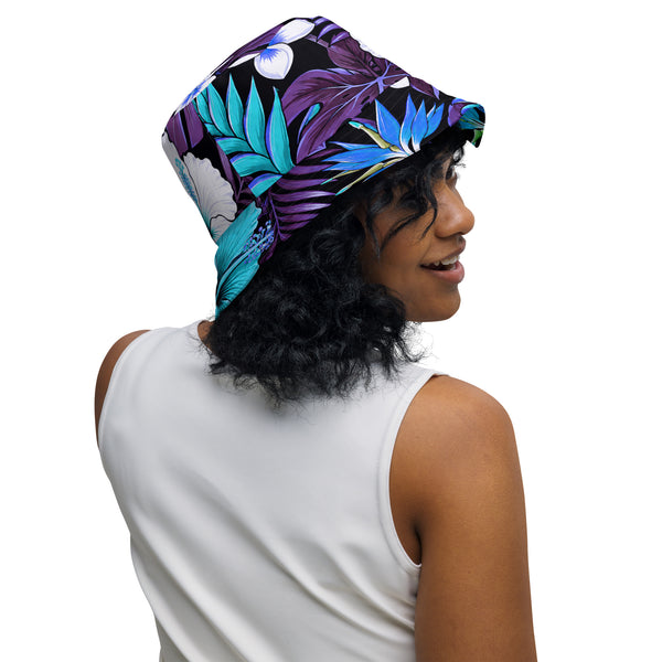 Reversible Bucket Hat - Blue Hawaiian Floral Sun Hat