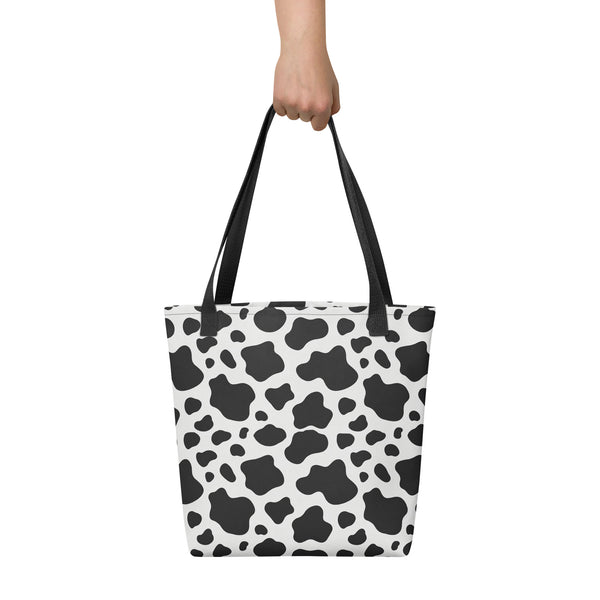 Cow Print Tote Bag - Black and White All Over Print - Animal Print Bag