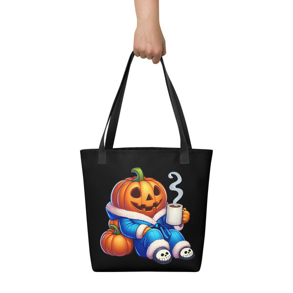 Pumpkin tote bag, jack-o-lantern coffee lover, fall pumpkin spice gift