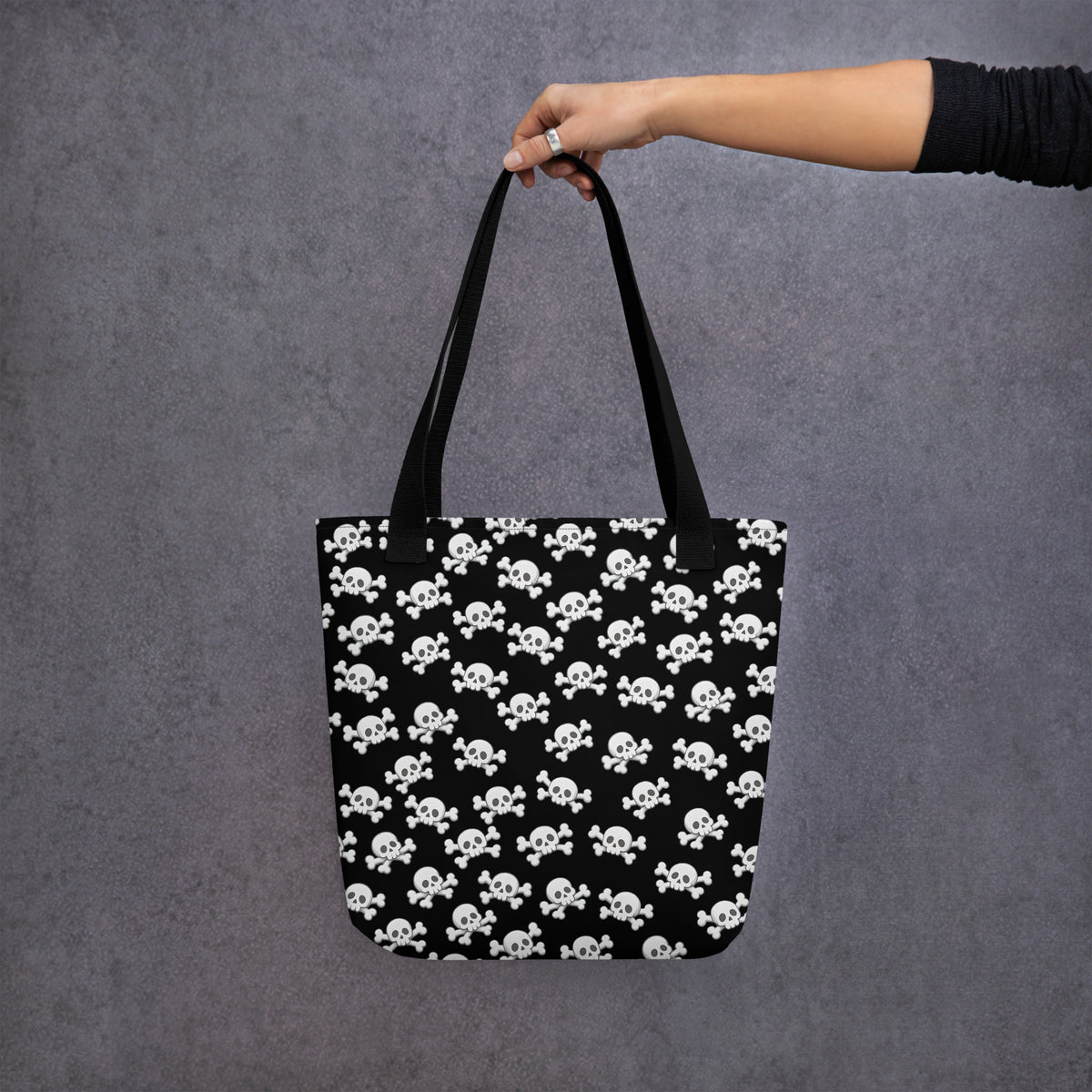 Skull and Crossbones Tote Bag – All Over Print Goth Carry All