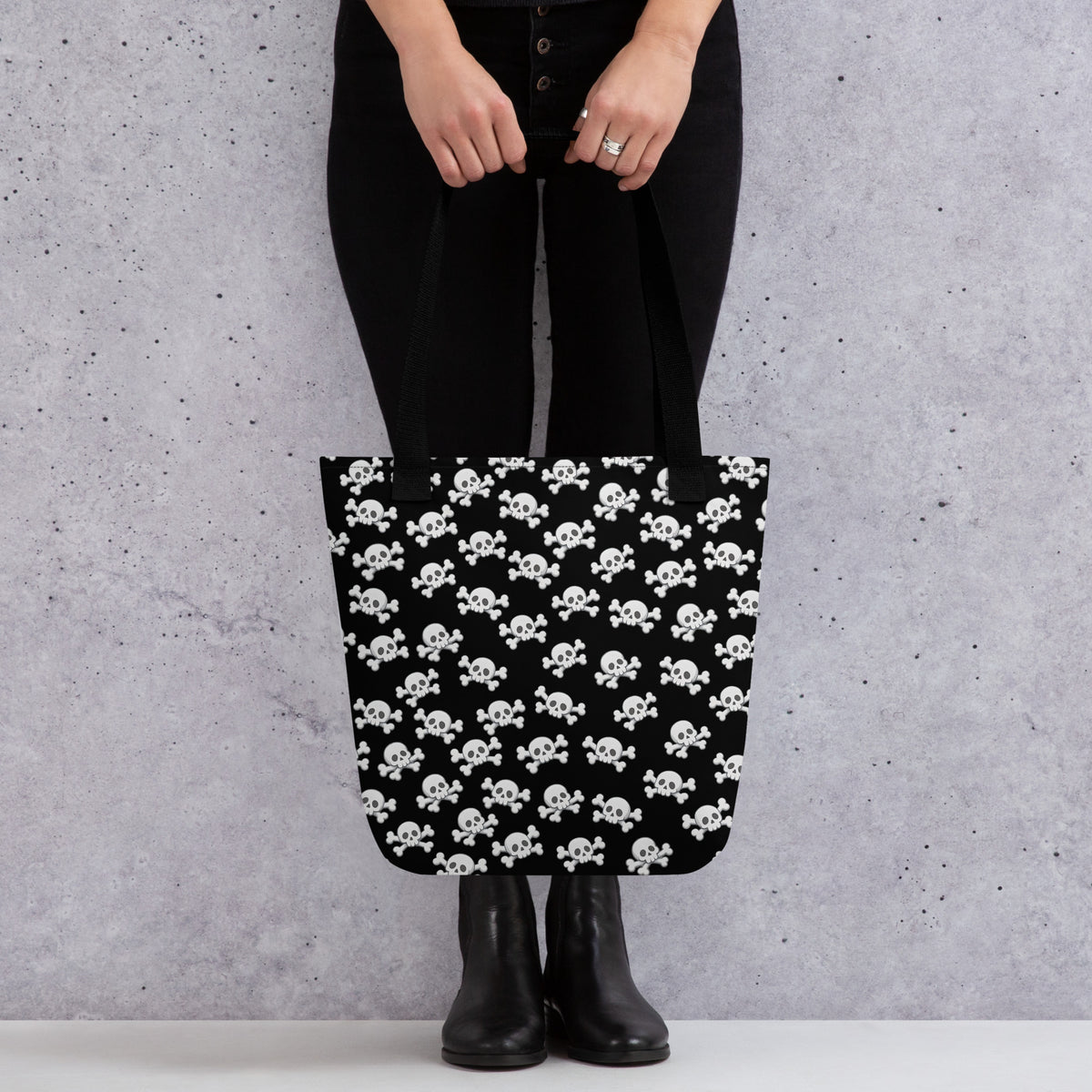 Skull and Crossbones Tote Bag – All Over Print Goth Carry All