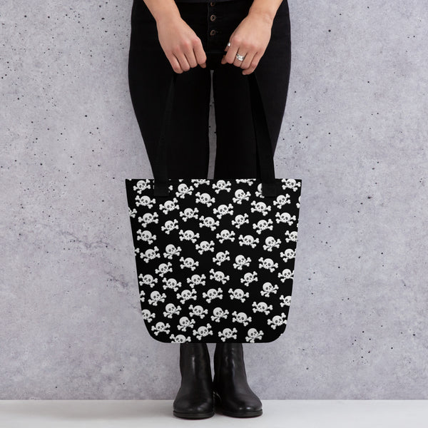 Skull and Crossbones Tote Bag – All Over Print Goth Carry All