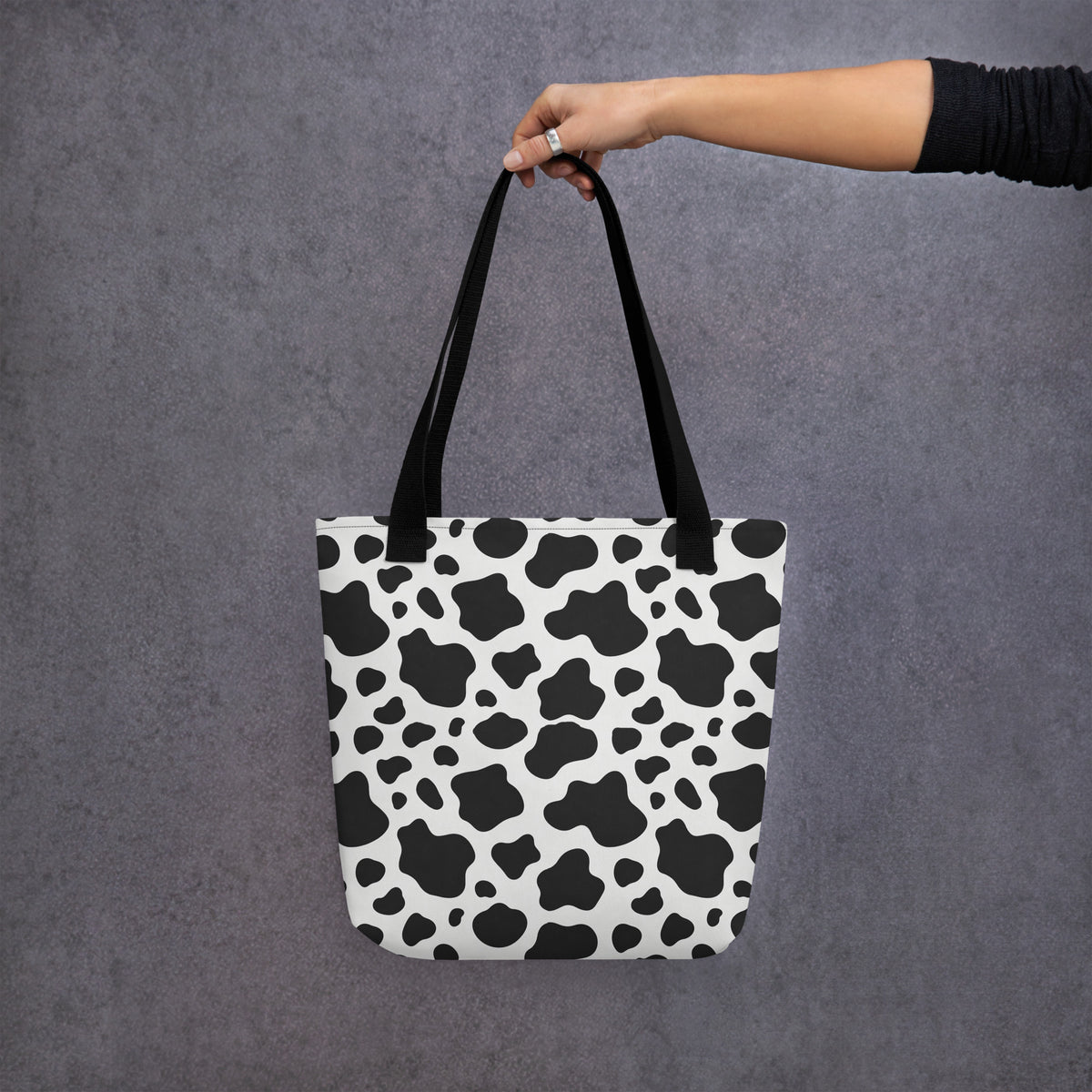 Cow Print Tote Bag - Black and White All Over Print - Animal Print Bag