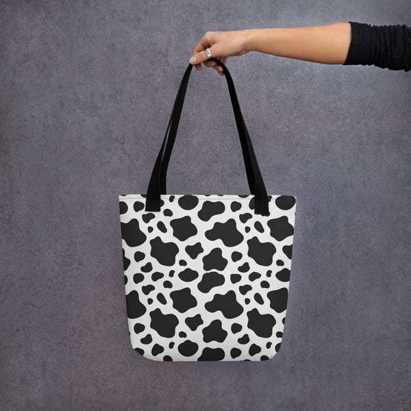 Cow Print Tote Bag - Black and White All Over Print - Animal Print Bag