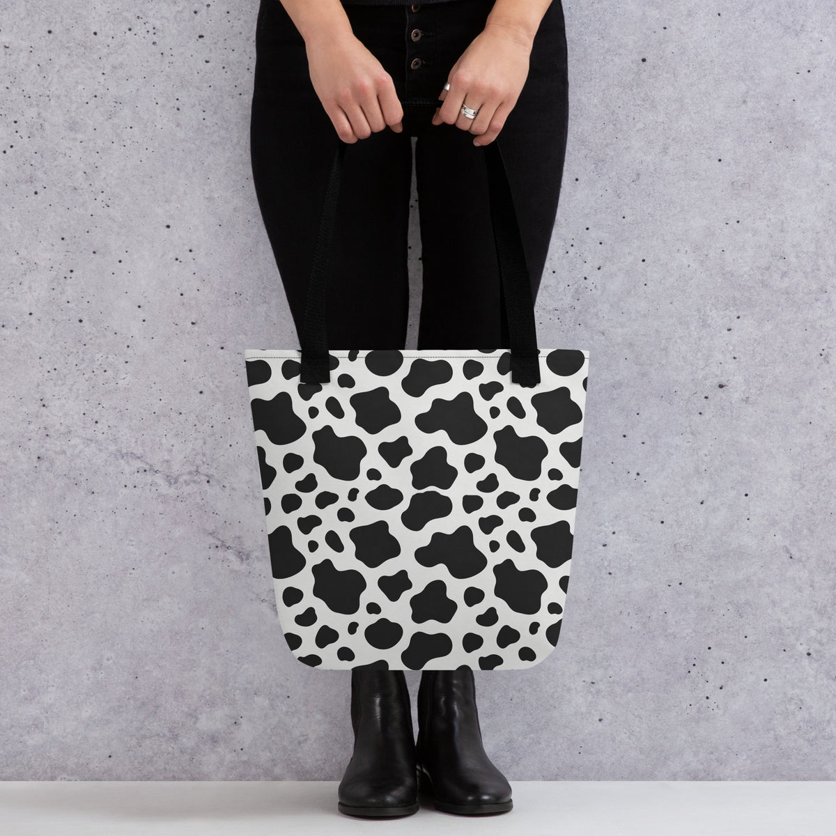 Cow Print Tote Bag - Black and White All Over Print - Animal Print Bag