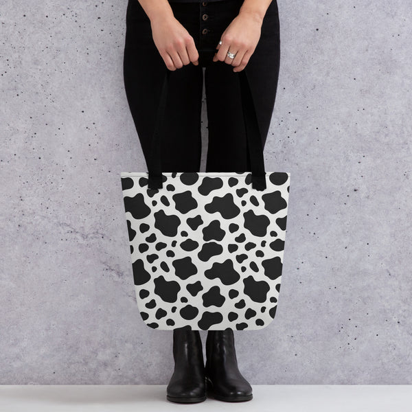 Cow Print Tote Bag - Black and White All Over Print - Animal Print Bag