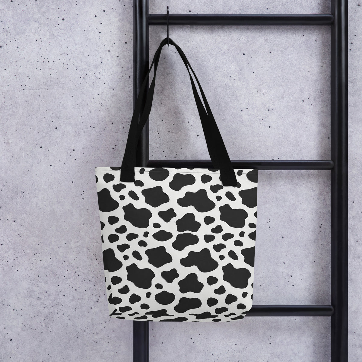 Cow Print Tote Bag - Black and White All Over Print - Animal Print Bag