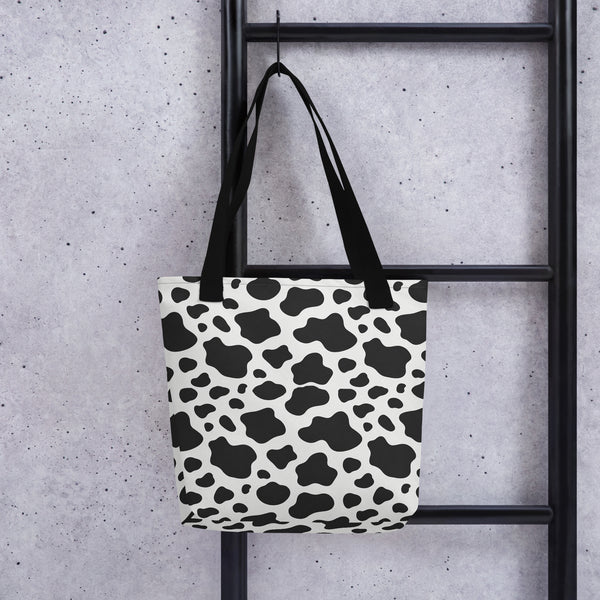 Cow Print Tote Bag - Black and White All Over Print - Animal Print Bag
