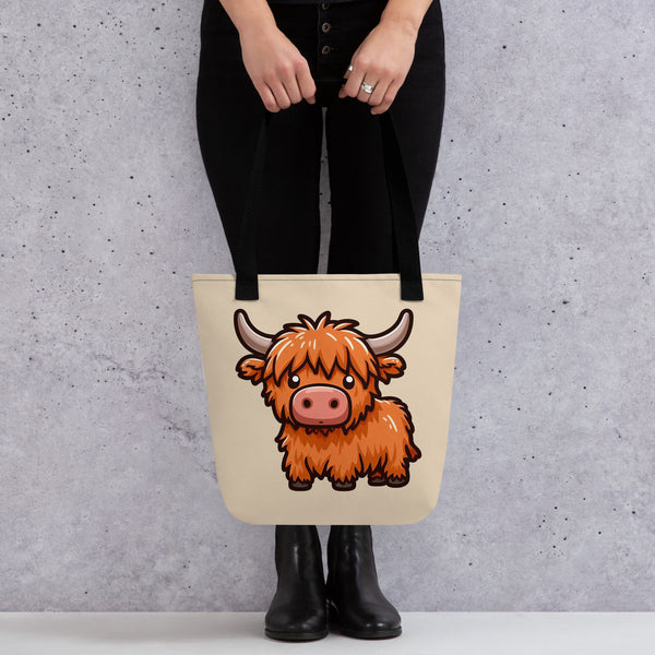 Highland Cow Tote Bag - Cute Kawaii Highland Cow Bag - Farm Animal Gift