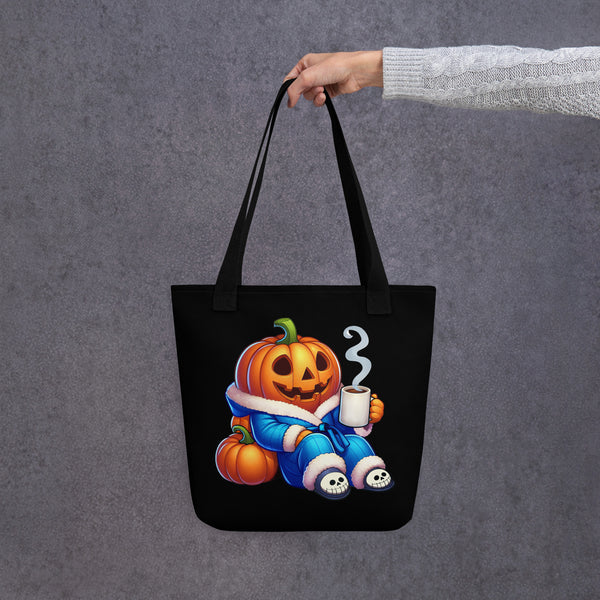 Pumpkin tote bag, jack-o-lantern coffee lover, fall pumpkin spice gift