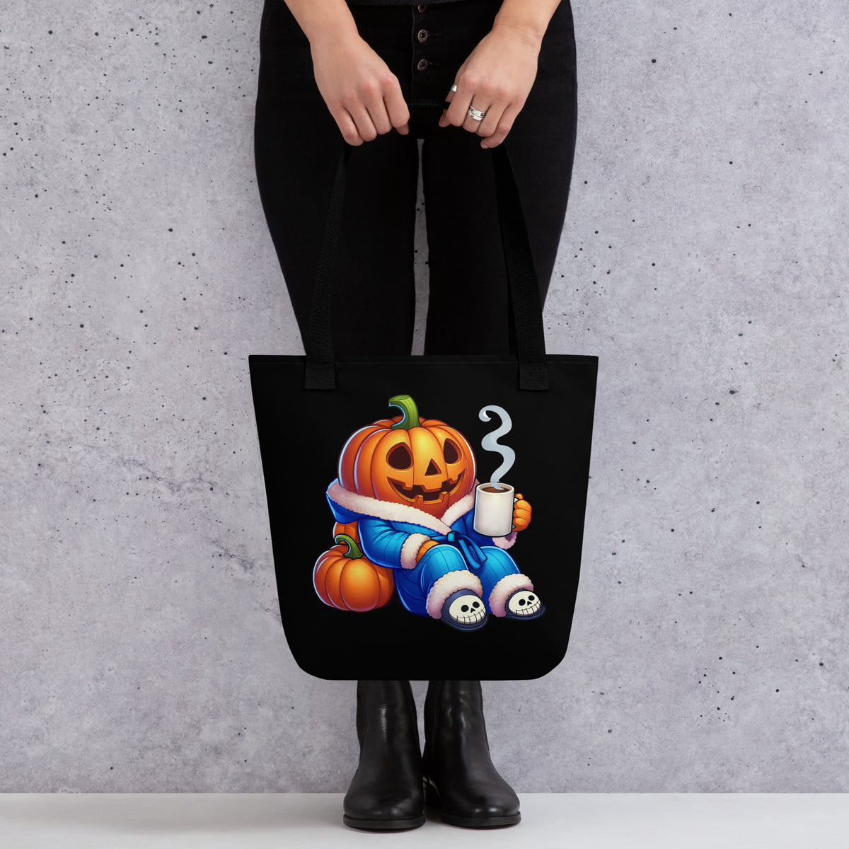 Pumpkin tote bag, jack-o-lantern coffee lover, fall pumpkin spice gift