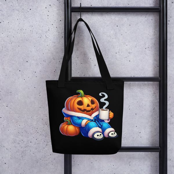Pumpkin tote bag, jack-o-lantern coffee lover, fall pumpkin spice gift