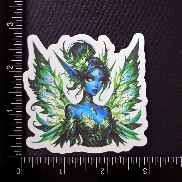 Blue Green Forest Fairy Sticker - Waterproof Vinyl - Elf with Wings Decal