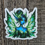 Blue Green Forest Fairy Sticker - Waterproof Vinyl - Elf with Wings Decal