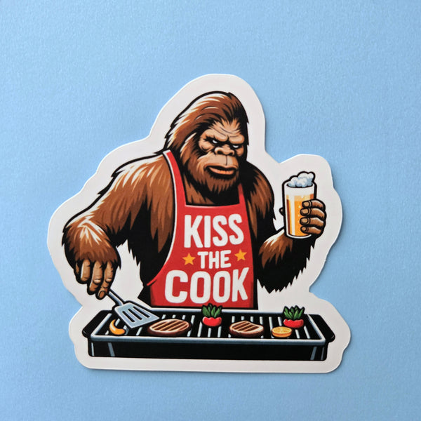 BBQ Sasquatch Sticker - Funny Bigfoot Kiss The Cook Vinyl Decal