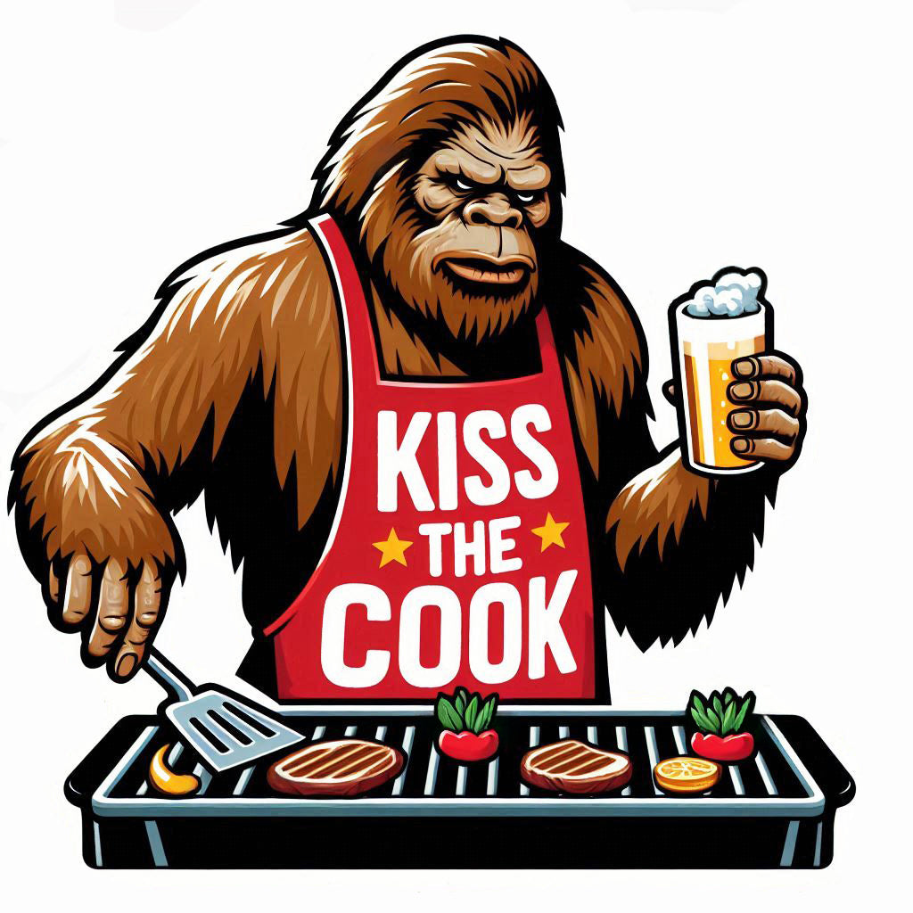 BBQ Sasquatch Sticker - Funny Bigfoot Kiss The Cook Vinyl Decal
