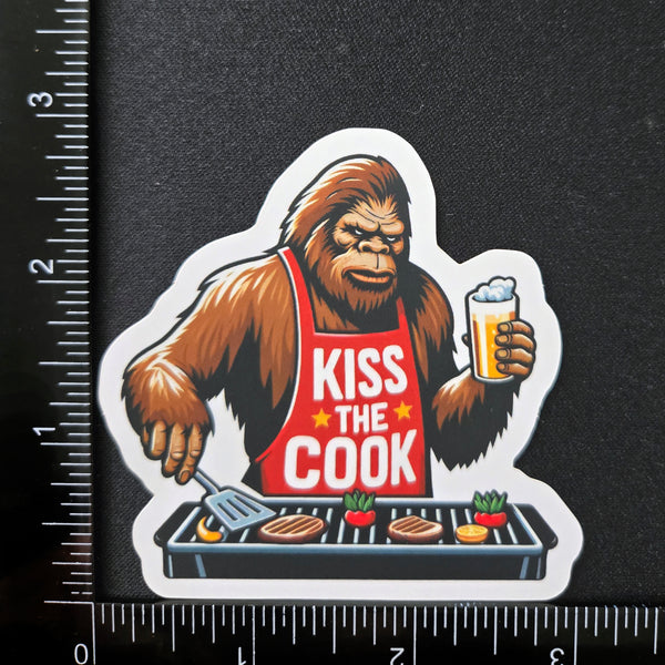 BBQ Sasquatch Sticker - Funny Bigfoot Kiss The Cook Vinyl Decal