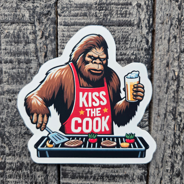 BBQ Sasquatch Sticker - Funny Bigfoot Kiss The Cook Vinyl Decal