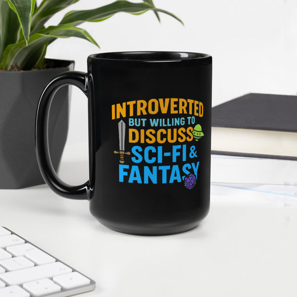 Introvert Sci-Fi Fantasy Mug - Dungeons and Dragons DnD Coffee Mug - Gamer Gift - Black Ceramic 11oz or 15oz