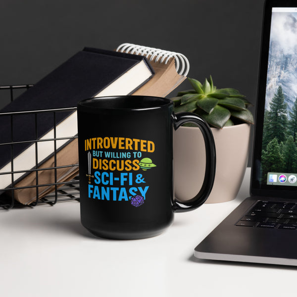 Introvert Sci-Fi Fantasy Mug - Dungeons and Dragons DnD Coffee Mug - Gamer Gift - Black Ceramic 11oz or 15oz
