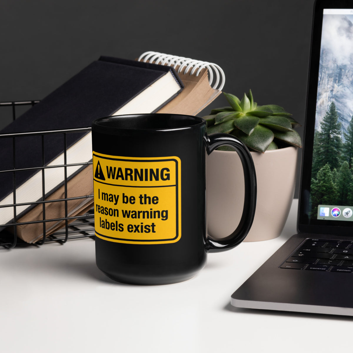 Funny Warning Label Mug - Sarcastic Coffee Mug Gift for Him Her - Novelty Gag Gift - Black Glossy 11oz 15oz
