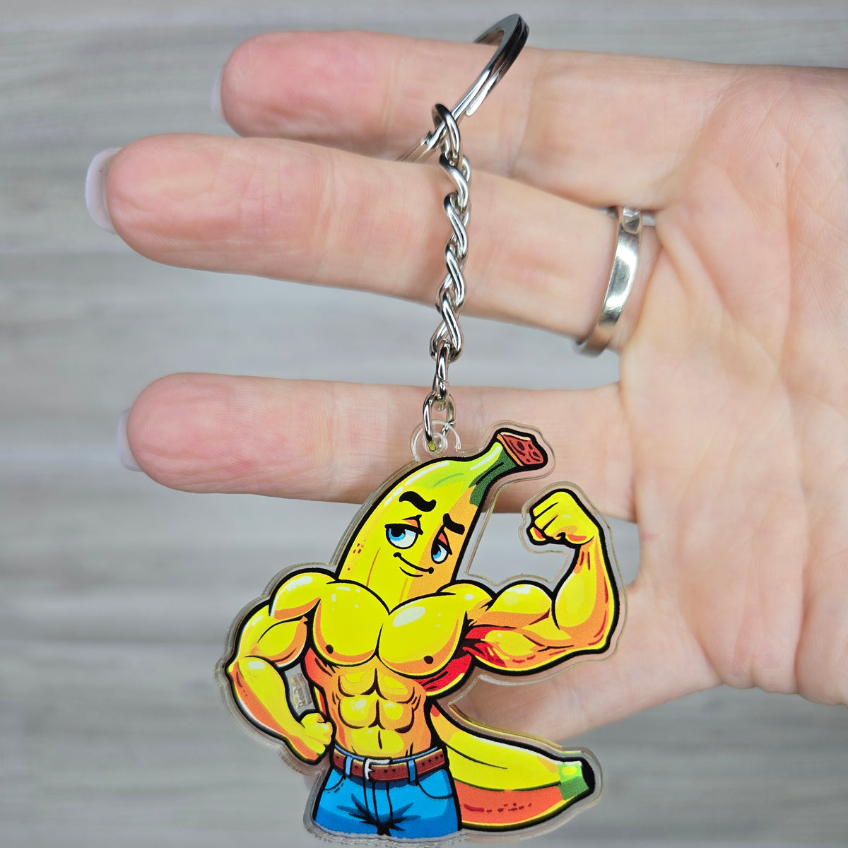 Flexing BroNana - 2" Double-Layered Clear Acrylic Keychain