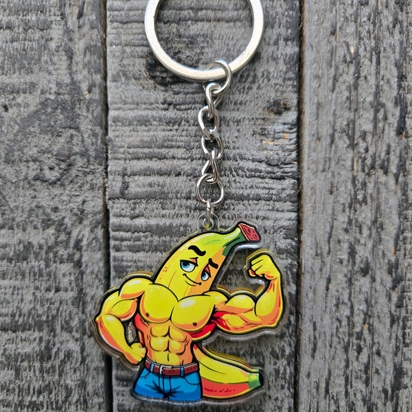 Flexing BroNana - 2" Double-Layered Clear Acrylic Keychain
