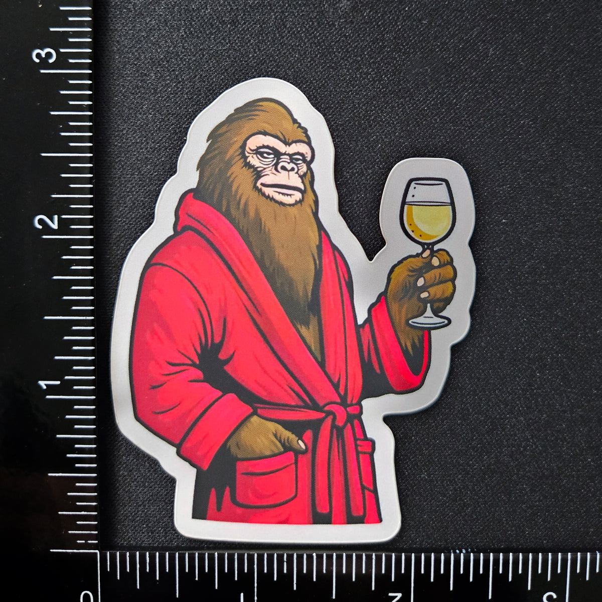 Sophisticated Sasquatch With Wine Vinyl Sticker - Classy Bigfoot Decal