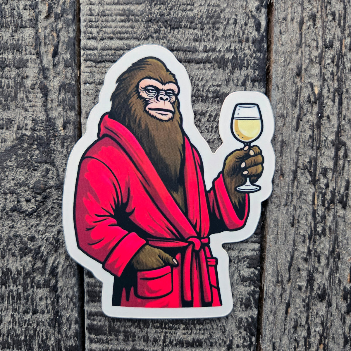 Sophisticated Sasquatch With Wine Vinyl Sticker - Classy Bigfoot Decal
