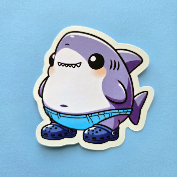Cute Shark Sticker - Funny Shark in Clogs Vinyl Decal