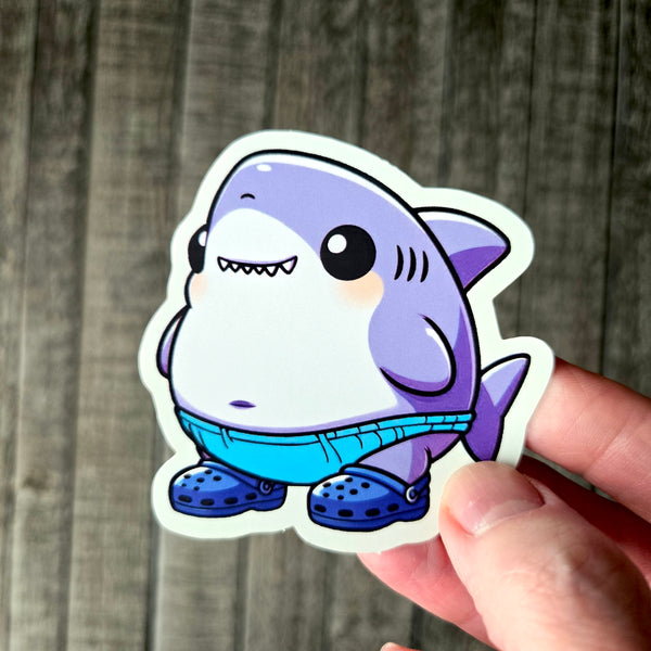 Cute Shark Sticker - Funny Shark in Clogs Vinyl Decal