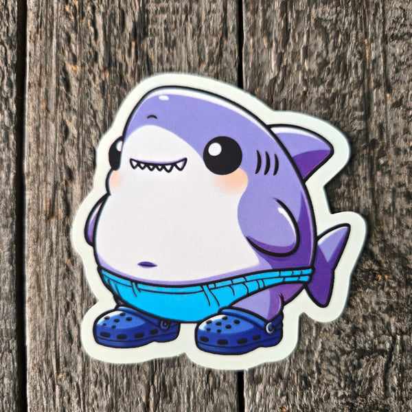 Cute Shark Sticker - Funny Shark in Clogs Vinyl Decal